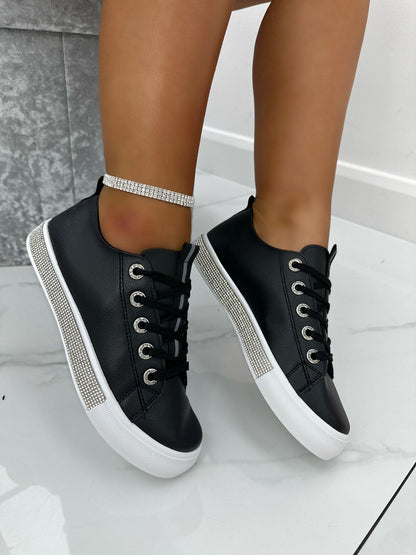 Crystal Deluxe Trim Trainers Black, highlighting functional Lace-Up Design