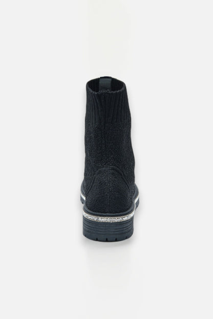Sparkly Stretch Teddy Borg Sock Boots Black, featuring chunky Sole