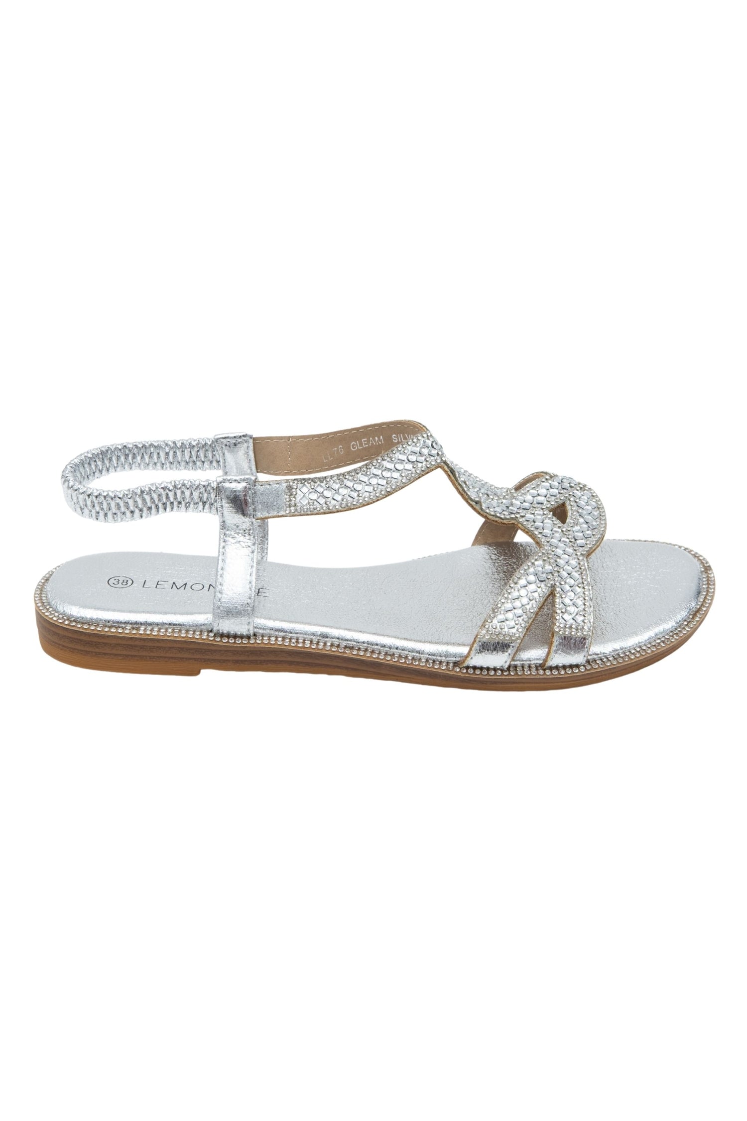 Crystal Gleam Sandals Silver, drawing attention to upper: PVC
