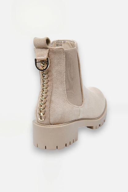 Sparkly Chainstorm Boots Nude, featuring faux suede upper with stretch side panels