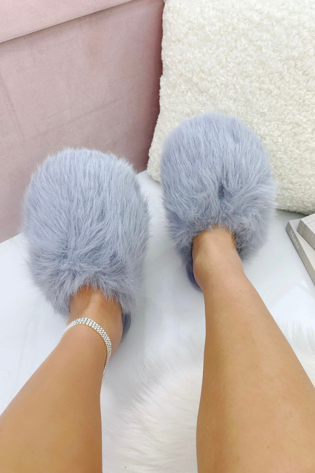 Ultimate Cosy Fluffy Slippers Grey, with emphasis on faux Fur