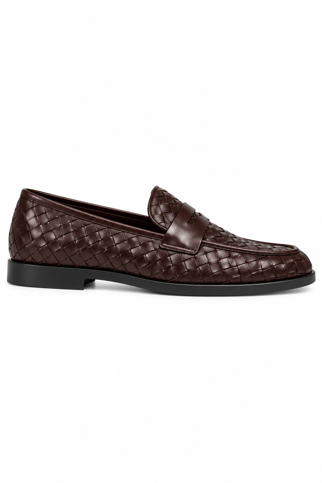 Marlow Luxe Woven Leather Look Flat Loafers Coffee Brown