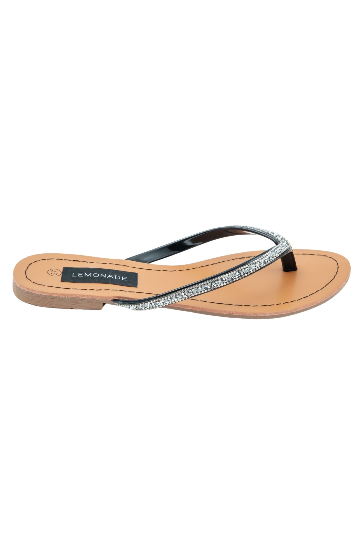 Crystal Sparkle Flip Flops Black, featuring sparkly crystal embellished straps