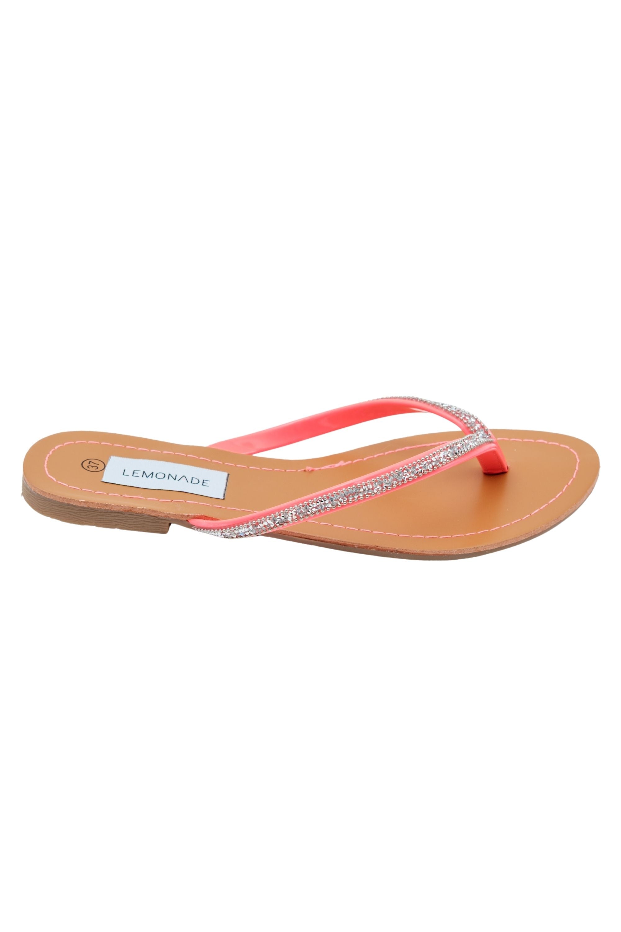 Crystal Sparkle Flip Flops Neon Pink, featuring key design details