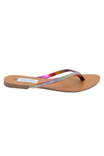 Crystal Sparkle Flip Flops Rainbow, capturing flat footbed