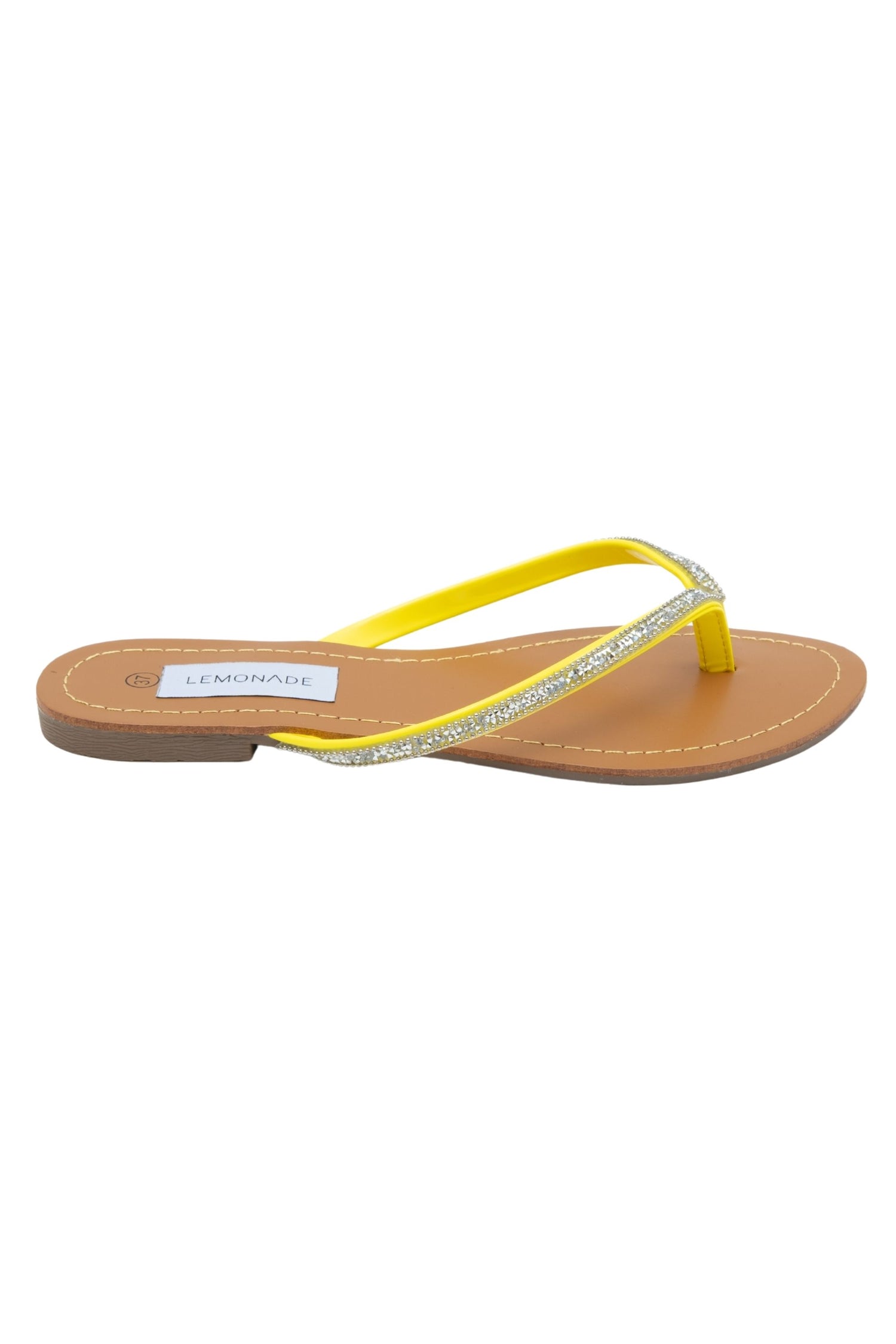 Crystal Sparkle Flip Flops Yellow, with a closer look at the design details