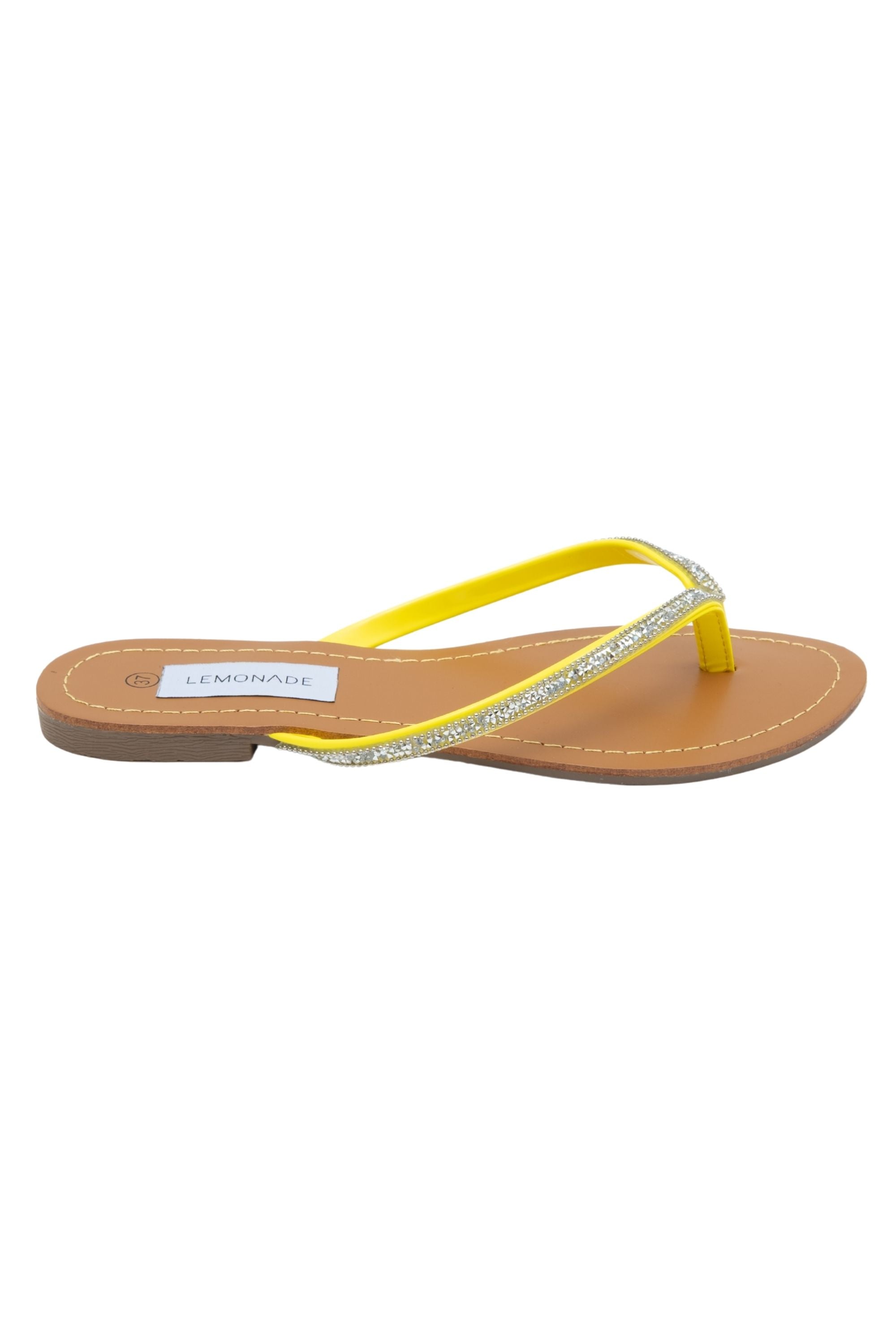 Crystal Sparkle Flip Flops Yellow, with a closer look at the design details