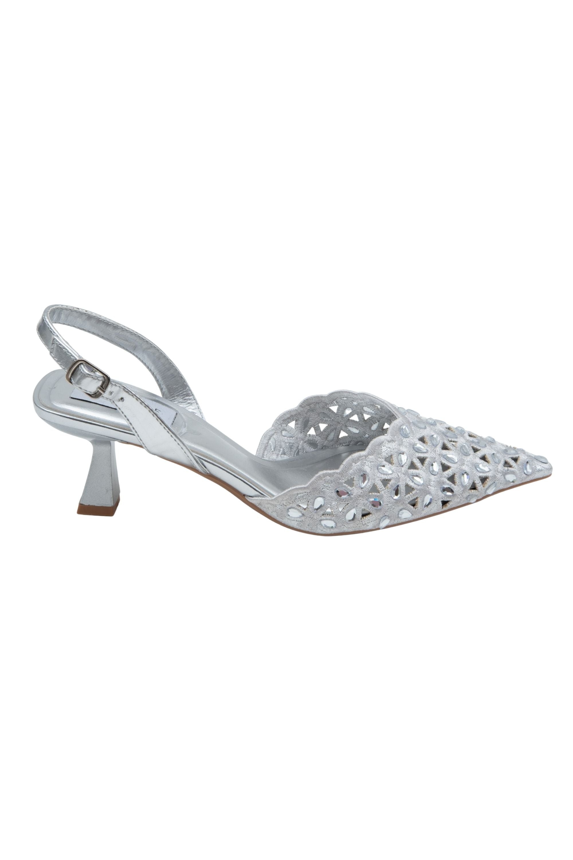 Crystal Lace Court Heels Silver, featuring key design details