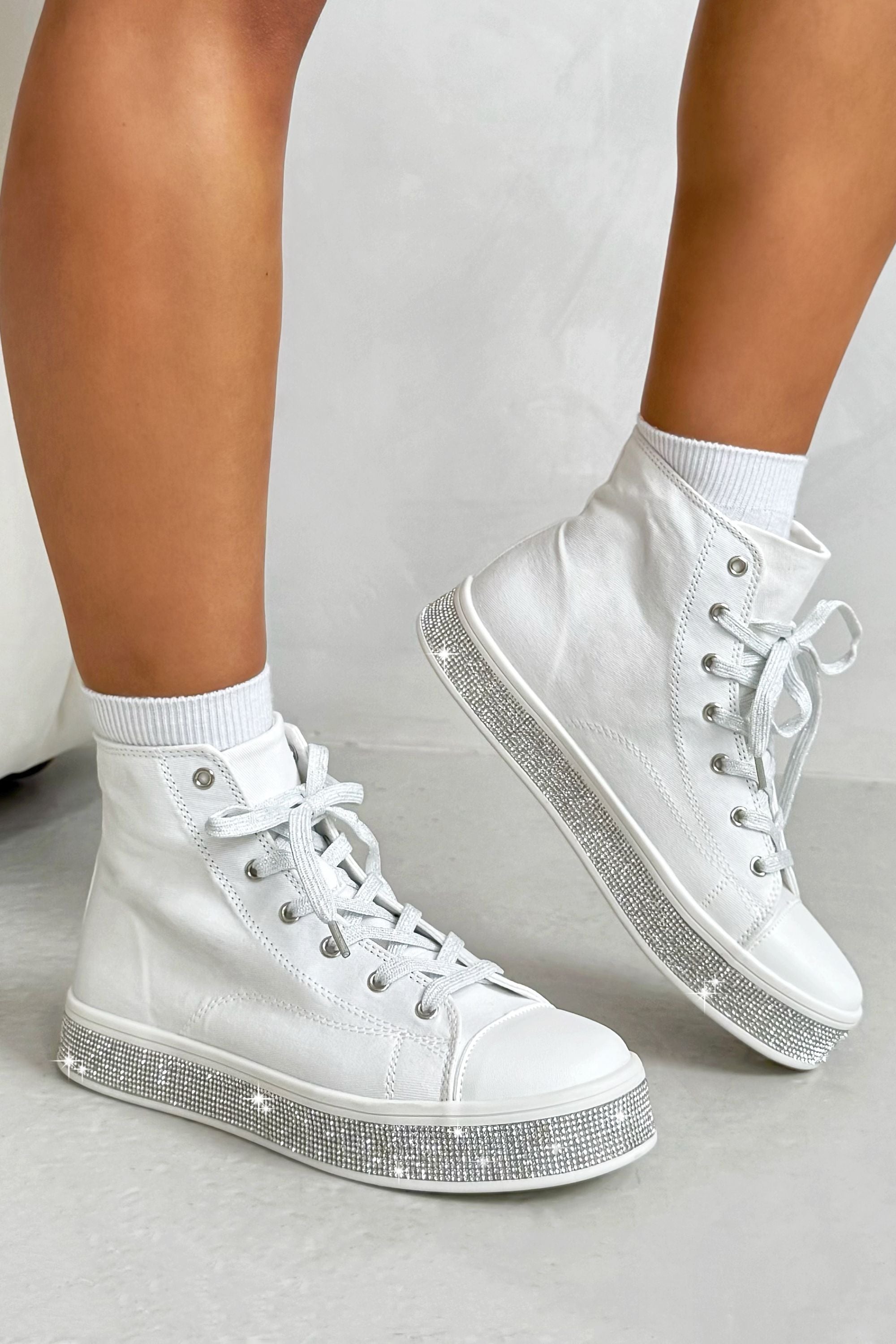 Crystal Canvas High Top Trainers White