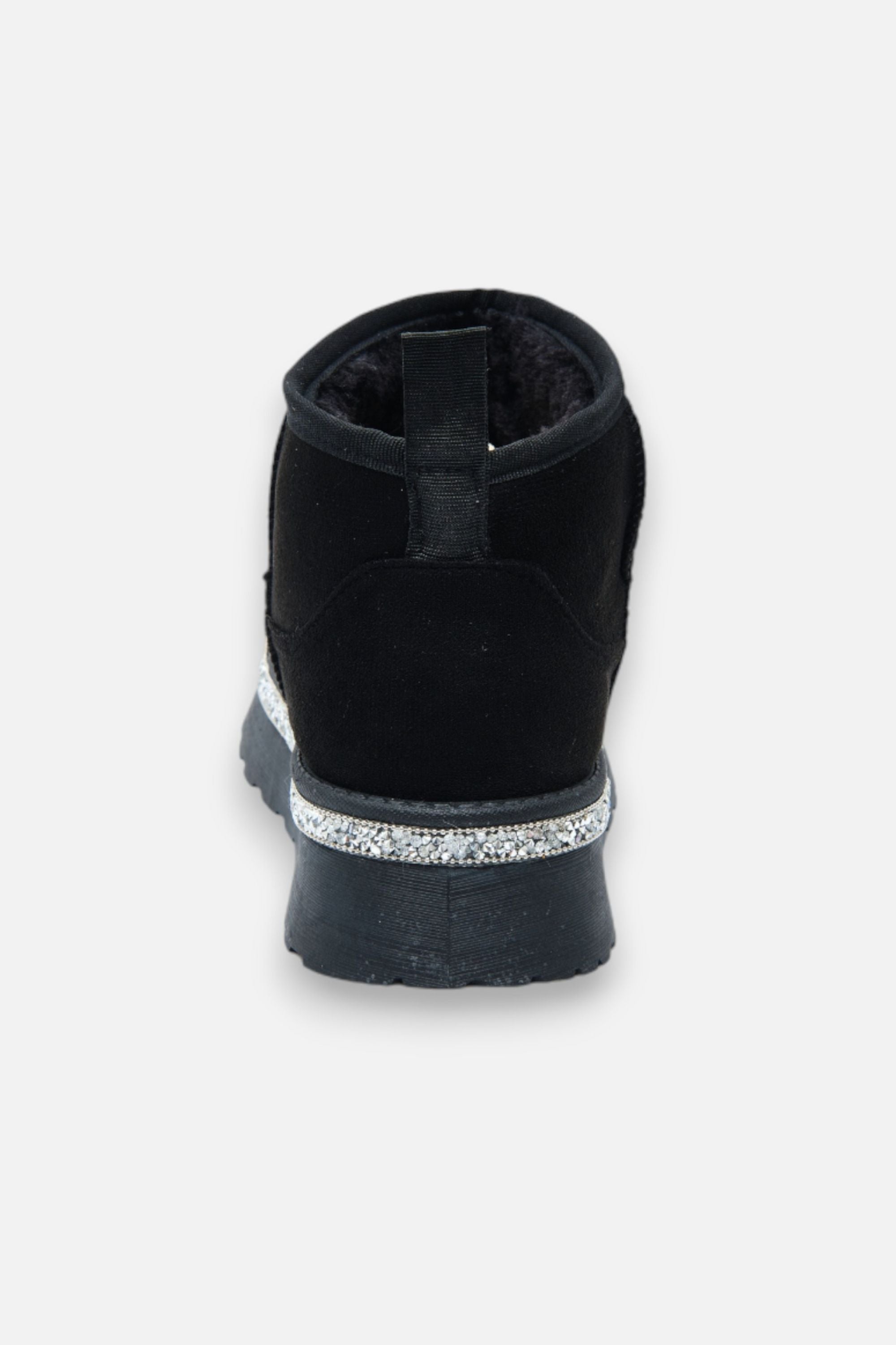 Crystal Trim Platform Ultra Mini Snugg Boots Black, featuring sparkly Crystal Trim