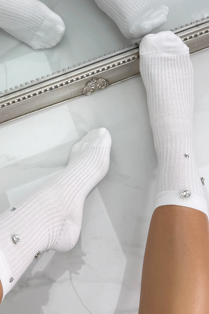 Crystal Sparkly Diamond Kiss Socks White designed with crystal Embellished