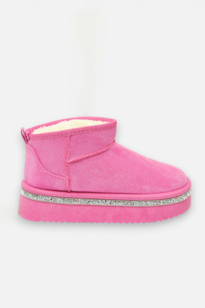 Sparkly Trim Platform Ultra Mini Snugg Boots Hot Pink, bringing attention to platform sole