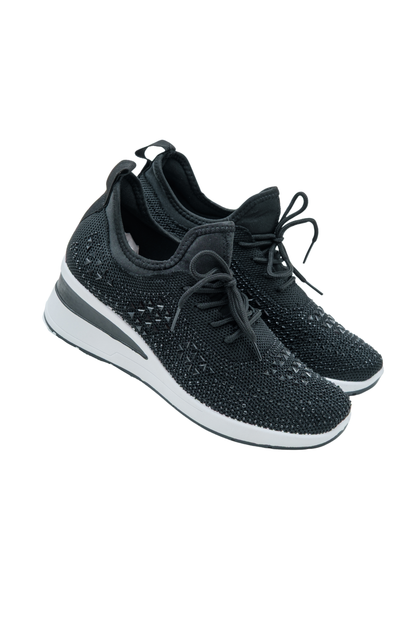 Crystal Stretch Comfort Wedge Trainers Black, featuring laces