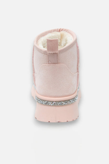 Crystal Trim Platform Ultra Mini Snugg Boots Baby Pink, featuring sparkly Crystal Trim