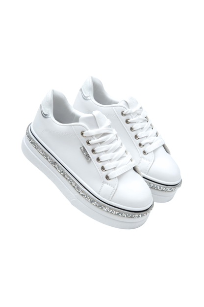 Sparkly Wedge Trainers White with Crystal Trim, featuring available in UK 3 - EU 36 - US 5-8