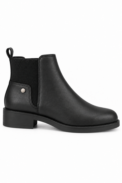 Cooper Luxe Faux Leather Low Heel Stud Zip Up Ankle Chelsea Boots Black
