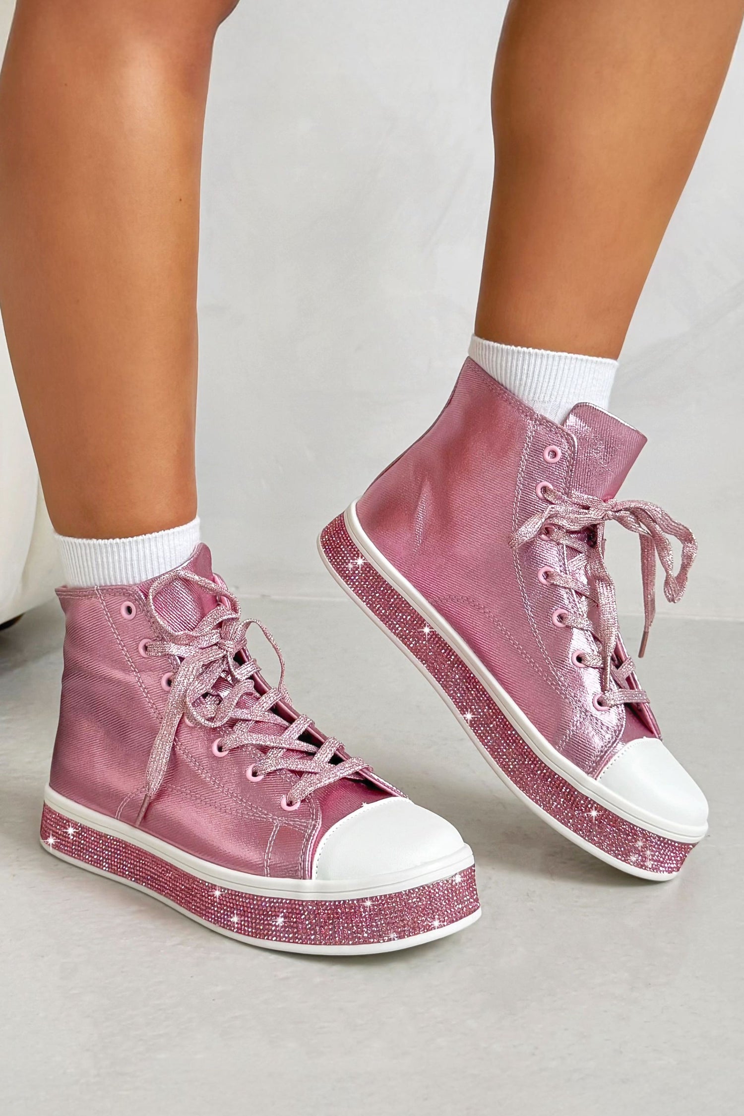 Crystal Canvas High Top Trainers Pink Imperfections