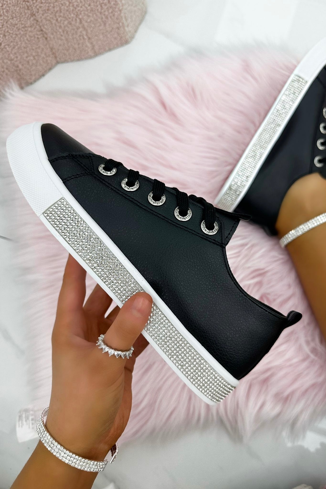 Crystal Deluxe Trim Trainers Black featuring available in UK 3 - EU 36 - US 5-8
