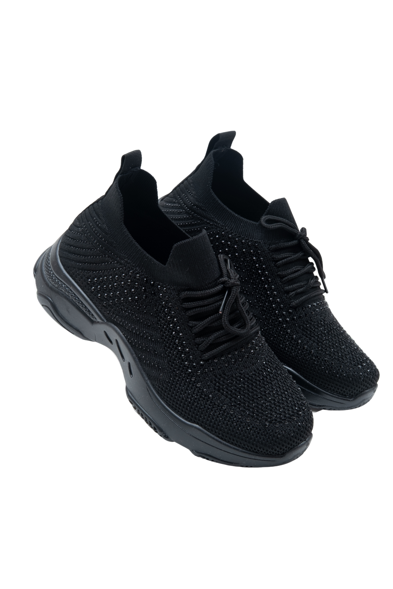Crystal Comfort Flexi Trainers Black, drawing attention to laces Finish