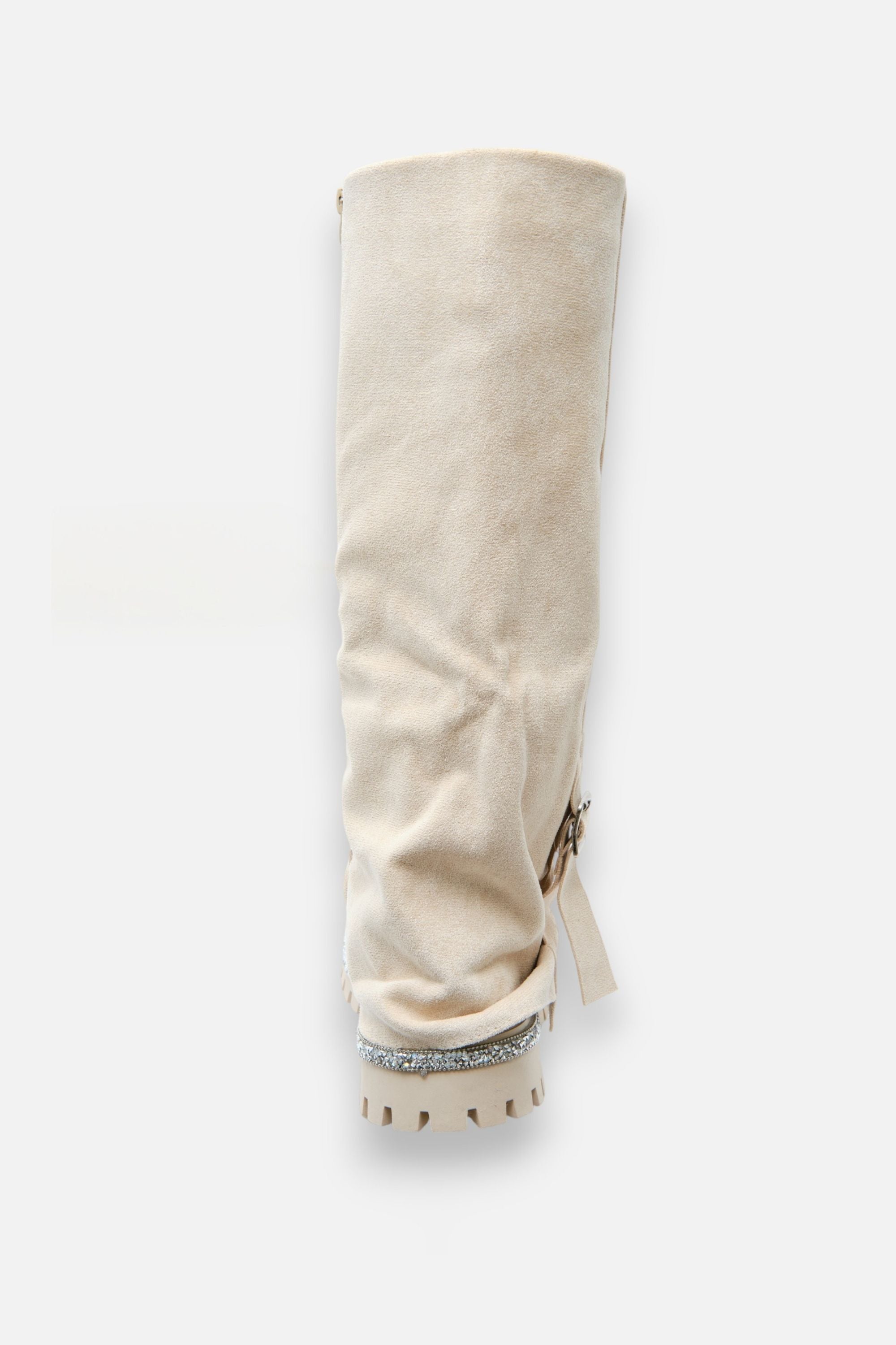 Crystal Trim Wild Obsession Knee High Boots Nude, featuring chunky lug sole with crystal trim