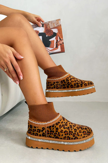 Sparkly Stretch Sock Warmer Mini Snugg Slipper Boots Leopard designed with giftable, trendy finish