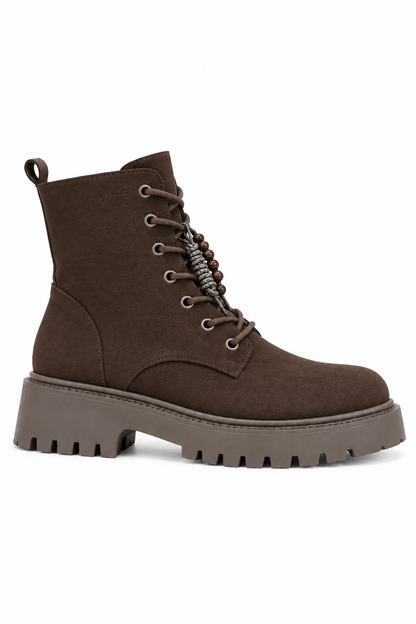 Dakota Comfort Lace-Up Chunky Faux Suede Zip Up Biker Boots Brown