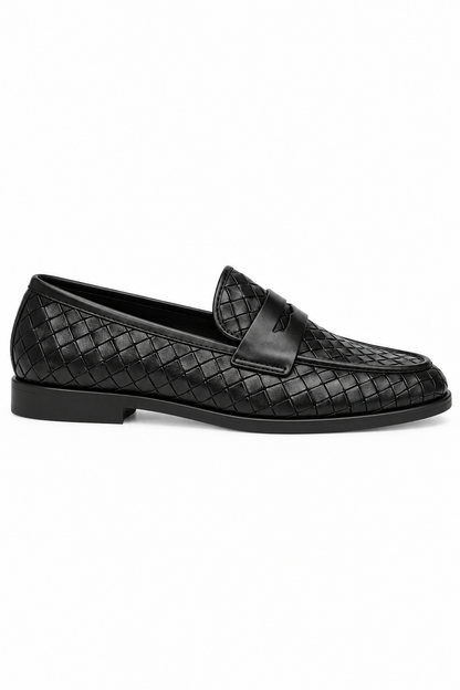 Marlow Luxe Woven Leather Look Flat Loafers Black