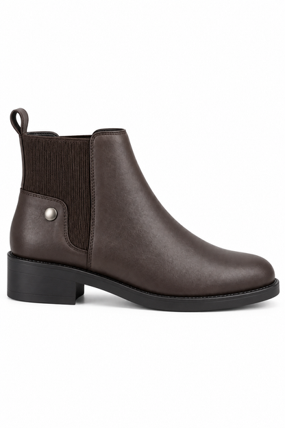 Cooper Faux Leather Luxe Low Heel Stud Zip Up Ankle Chelsea Boots Brown