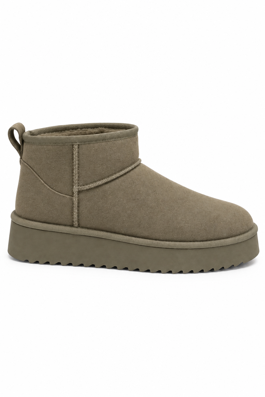 Alpine Comfort Faux Suede Fur Lined Ultra Mini Boots Khaki