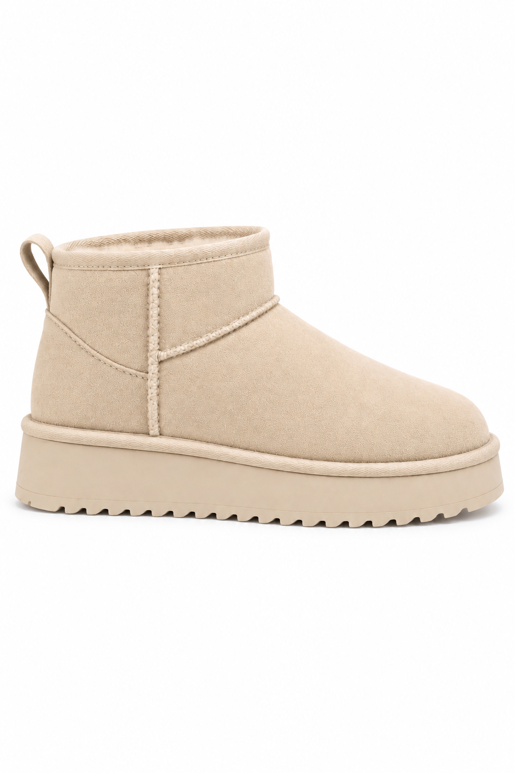 Alpine Comfort Faux Suede Fur Lined Ultra Mini Boots Nude