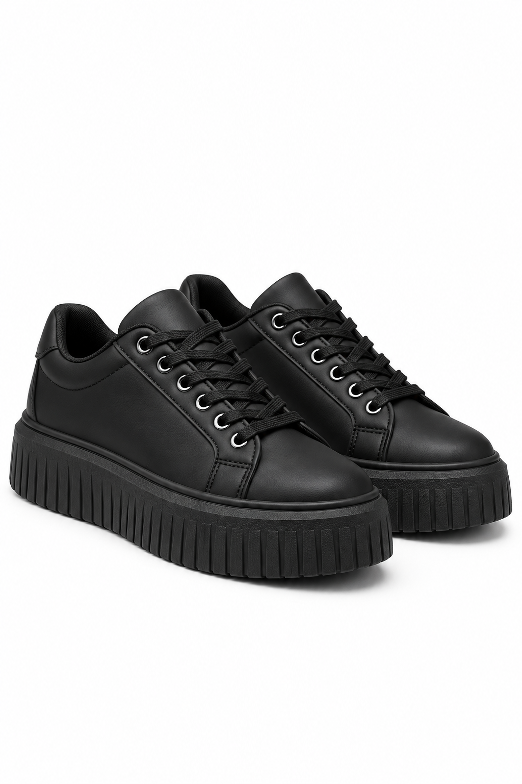 Pair of black sneakers on a white background