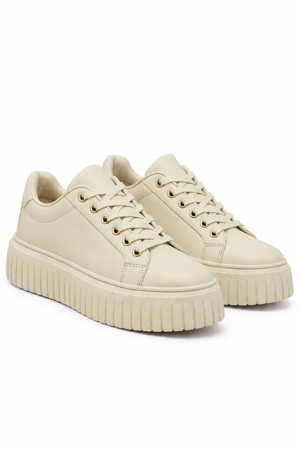Aria Faux Leather Lace Up Chunky Platform Trainers Nude
