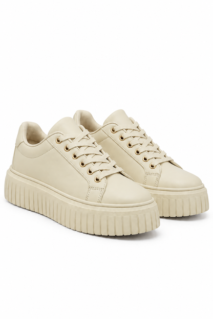 Aria Faux Leather Lace Up Chunky Platform Trainers Nude