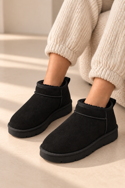 Aspen Comfort Faux Suede Fur Lined Snugg Micro Boots Black