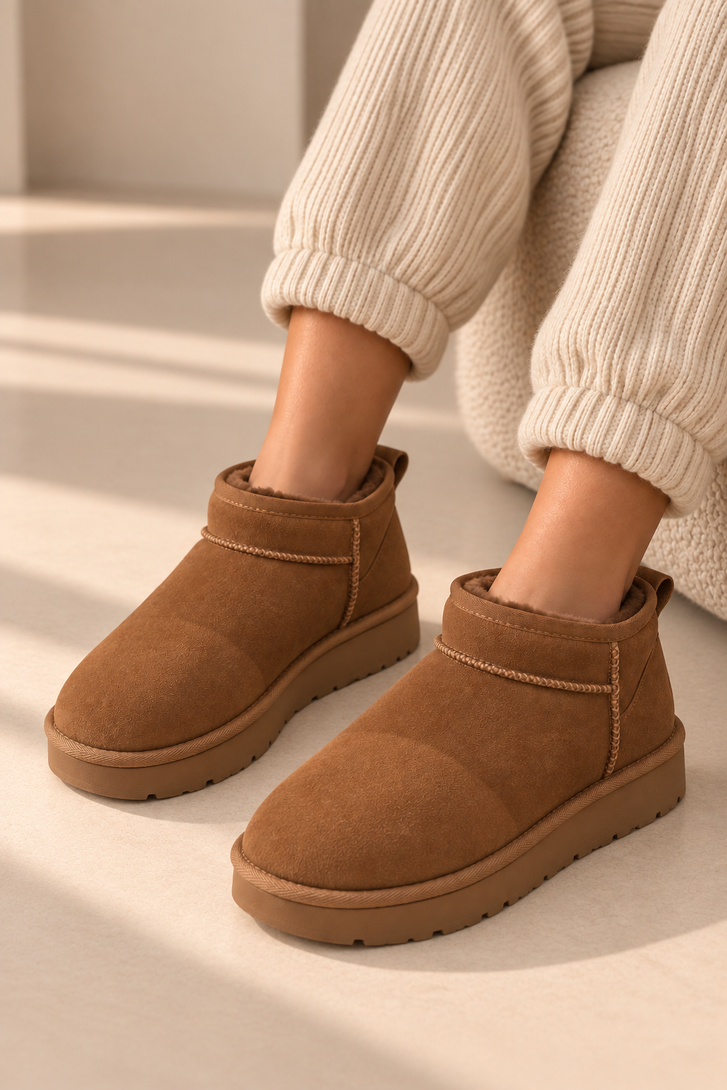 Aspen Comfort Faux Suede Fur Lined Snugg Micro Boots Camel