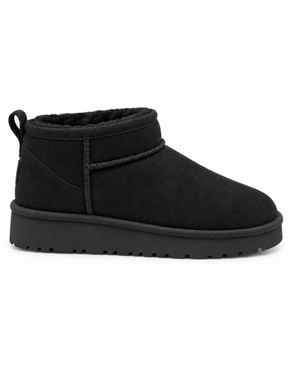Aspen Comfort Faux Suede Fur Lined Snugg Micro Boots Black
