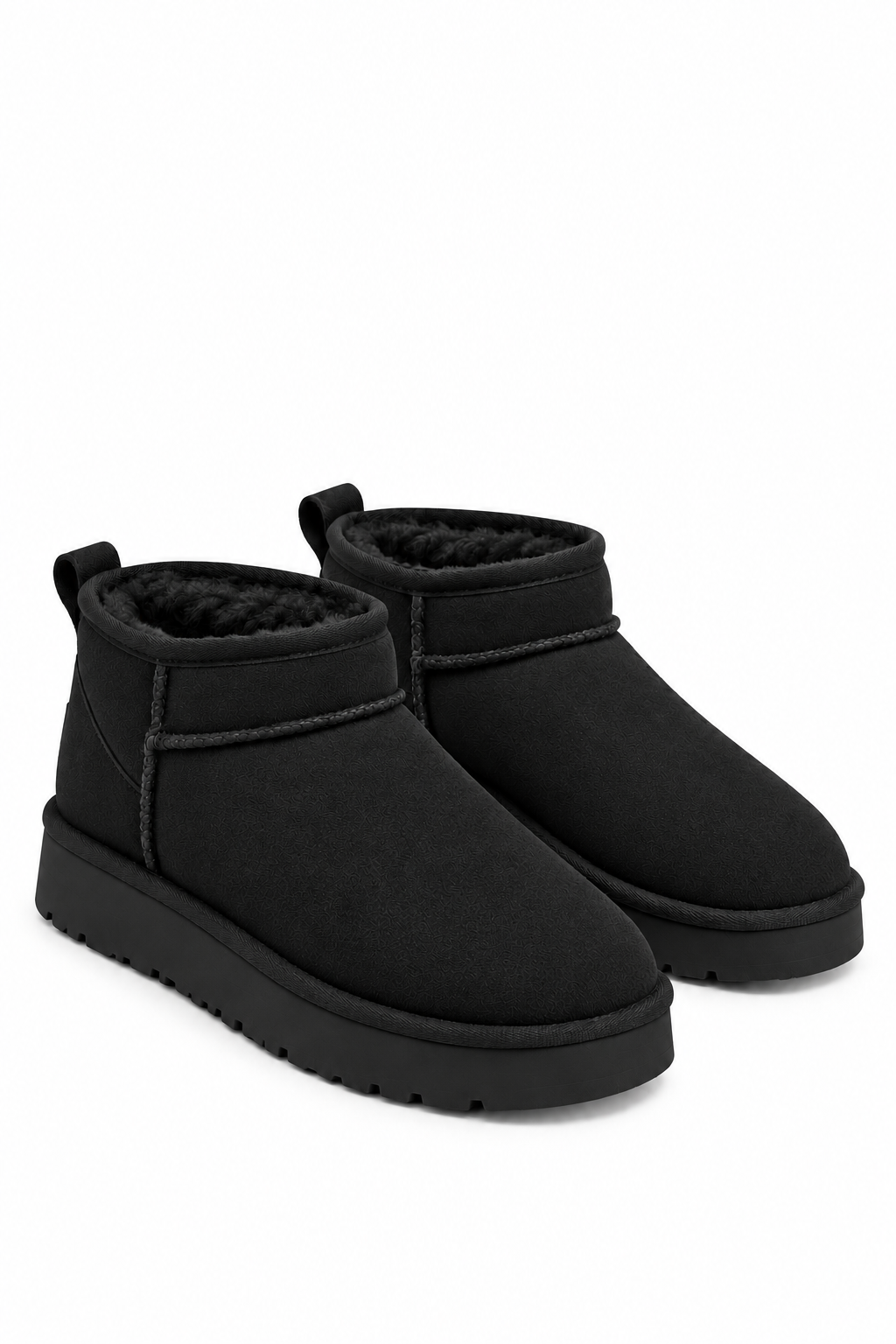Aspen Comfort Faux Suede Fur Lined Snugg Micro Boots Black