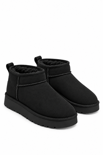 Aspen Comfort Faux Suede Fur Lined Snugg Micro Boots Black