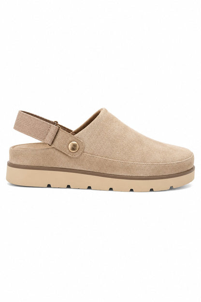 Avery Faux Suede Closed Toe Adjustable Strap Chunky Sliders Nude