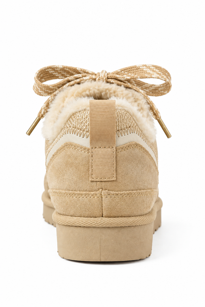 Hudson Comfort Faux Suede Check Lace Faux Fur Lined Trainers Mocha