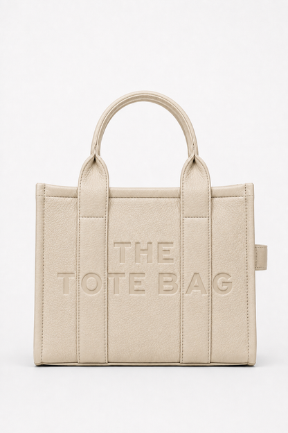 Faux Leather Medium Tote Bag Beige