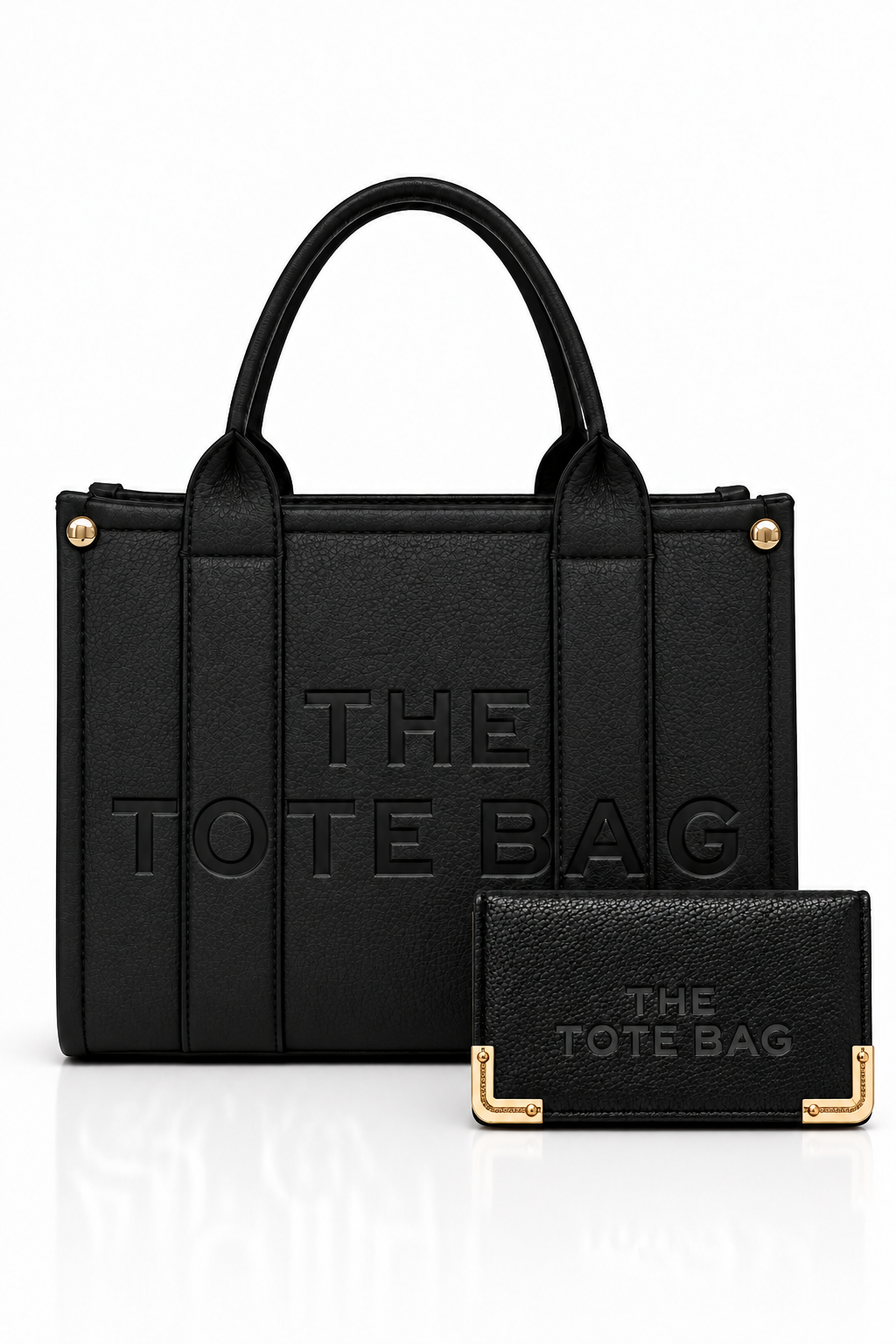 Faux Leather Medium Tote Bag Black &amp; Classic Tote Purse Black Bundle