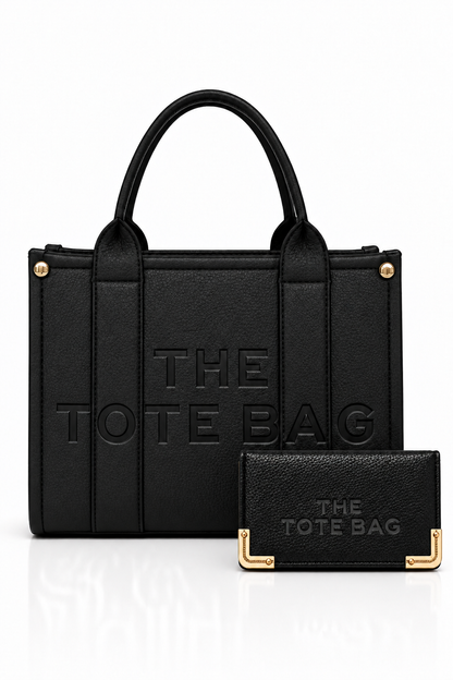 Faux Leather Medium Tote Bag Black &amp; Classic Tote Purse Black Bundle