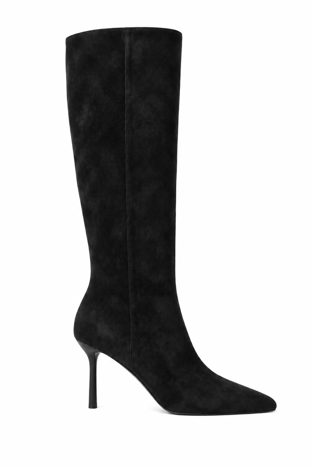 Selena Luxe Knee High Faux Suede Kitten Heel Wide Leg Boot Black