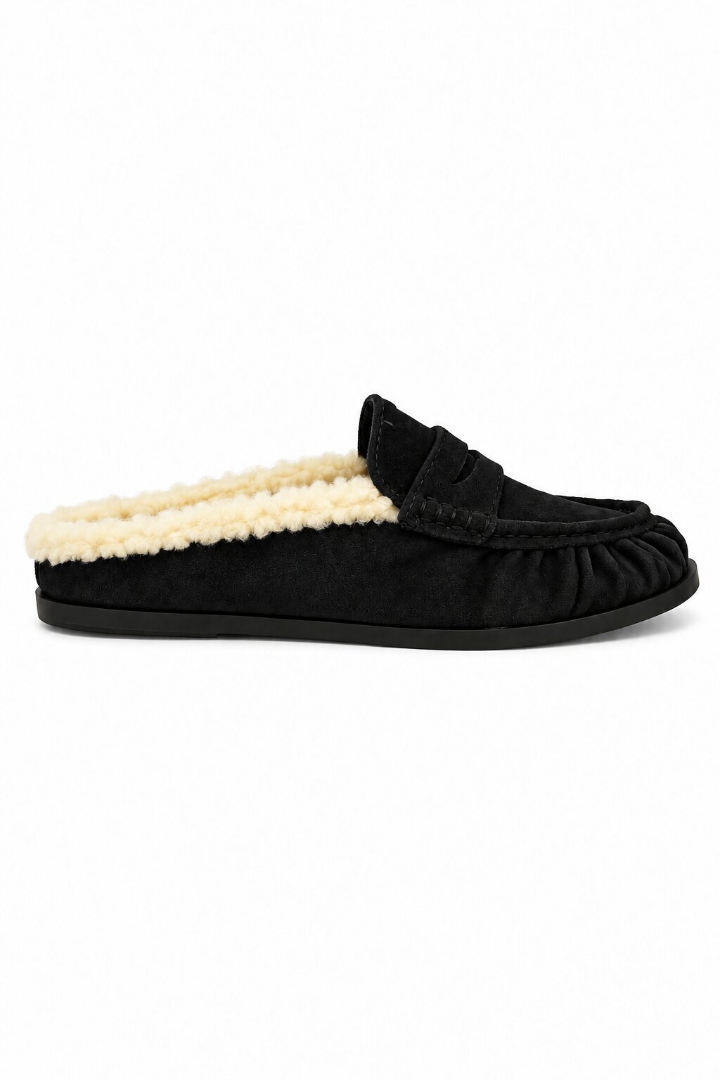 Hazel Faux Suede Moccasin Fleece-Lined Slip On Loafer Flats Black