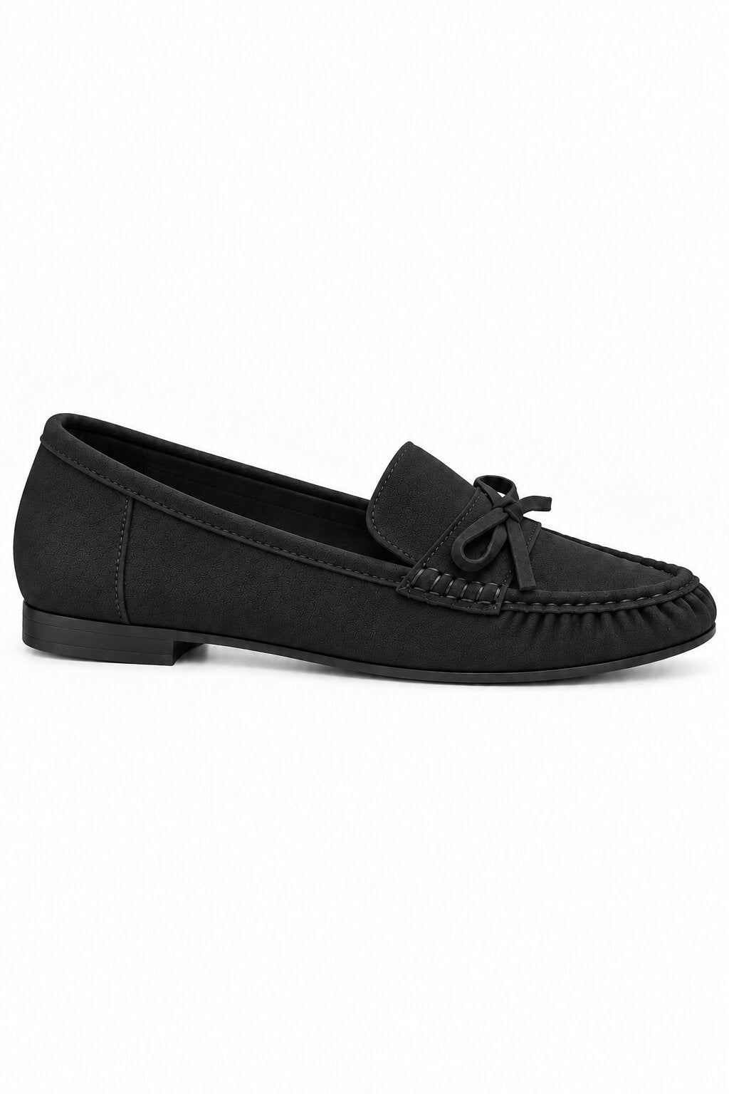 Sorelle Faux Suede Bow Trim Slip-On Loafers Black