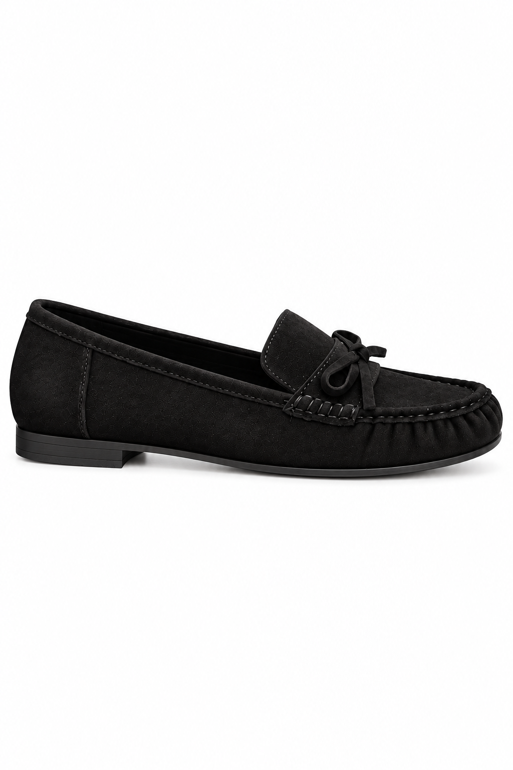 Sorelle Faux Suede Bow Trim Slip-On Loafers Black