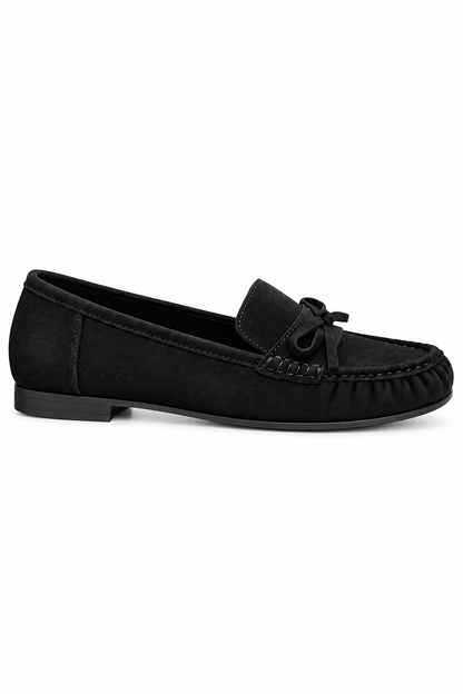 Sorelle Faux Suede Bow Trim Slip-On Loafers Black