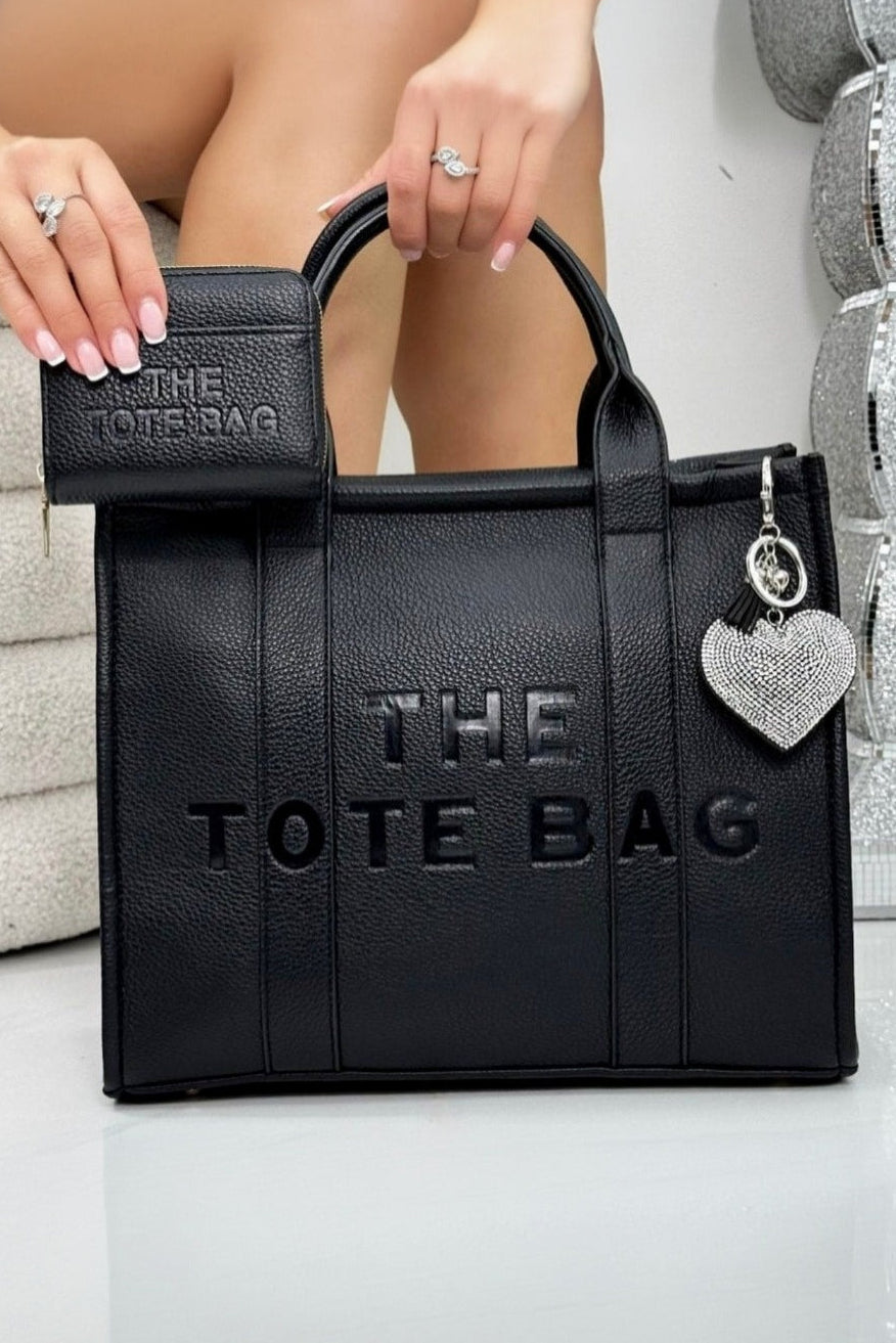 Lemonade Faux Leather Large Tote Bag Black &amp; Zip Up Tote Bag Purse Black Bundle