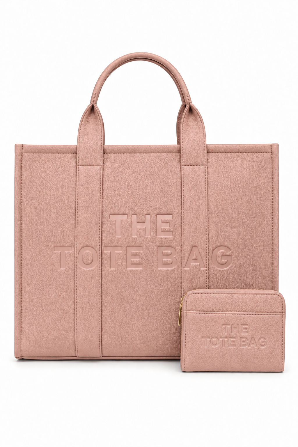 Faux Leather Large Tote Bag Pink &amp; Zip Up Tote Bag Purse Pink Bundle